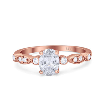 14K Rose Gold Vintage Style Oval Bridal Wedding Engagement Ring Simulated CZ